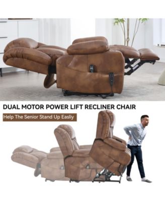 Dual Motor Infinite Position Up to 350 LBS Leatheraire Power Lift Recliner Chair with Vibration Massage and Lumbar Heating