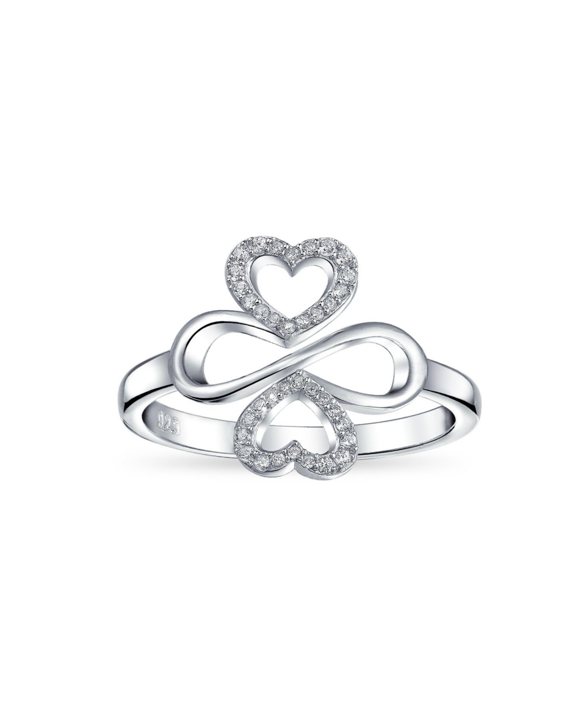 Ayllu Amulet Talisman Inspirational Intertwine Symbol Heart Infinity Clover Love Luck Unity Ring .925 Sterling Silver 2MM - Silver