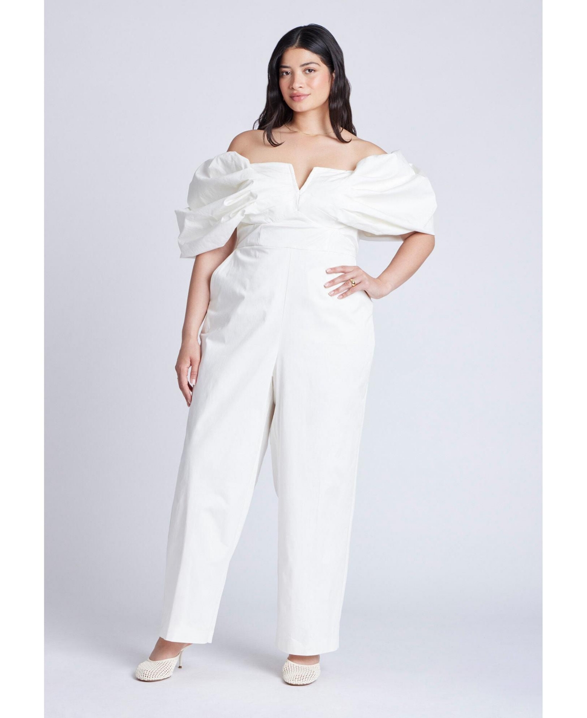 Plus Size Off The Shoulder Jumpsuit - Coconut milk