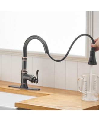 Single-Handle Pull-Down Sprayer 3 Spray High Arc Kitchen Faucet With Deck Plate