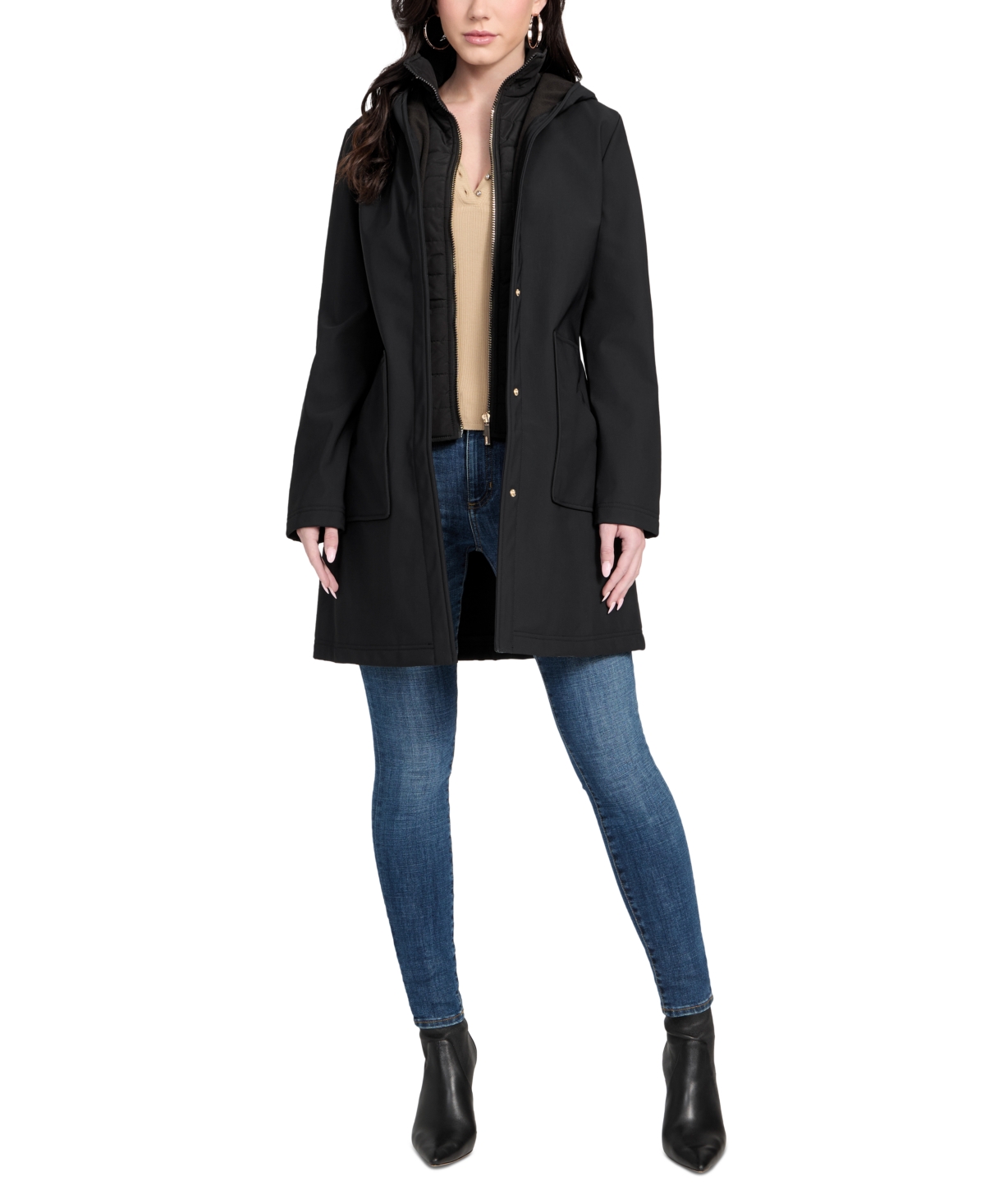 Women's Hooded Bibbed Softshell Coat - Black