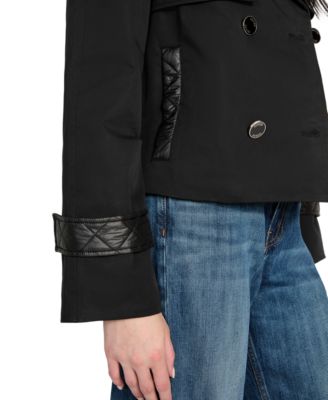 Women's Cropped Quilted-Trim Trench Coat