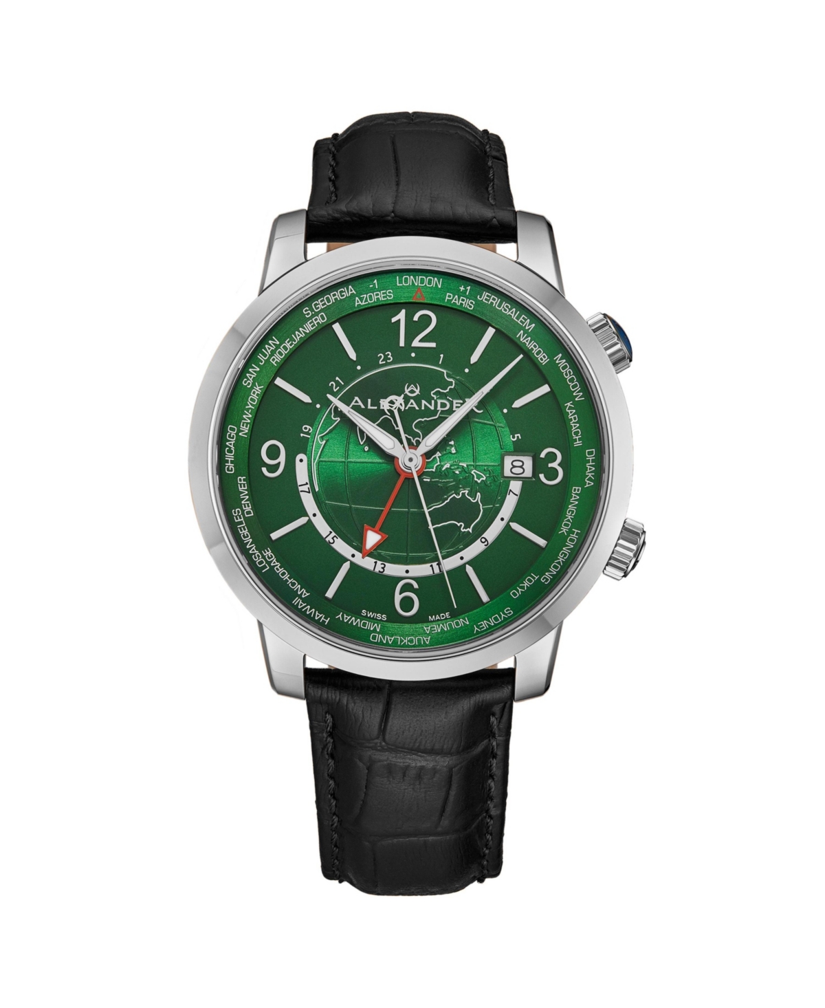 7A04 All Swiss Made Gmt Watch with Green Sunray Earth Dial - Green
