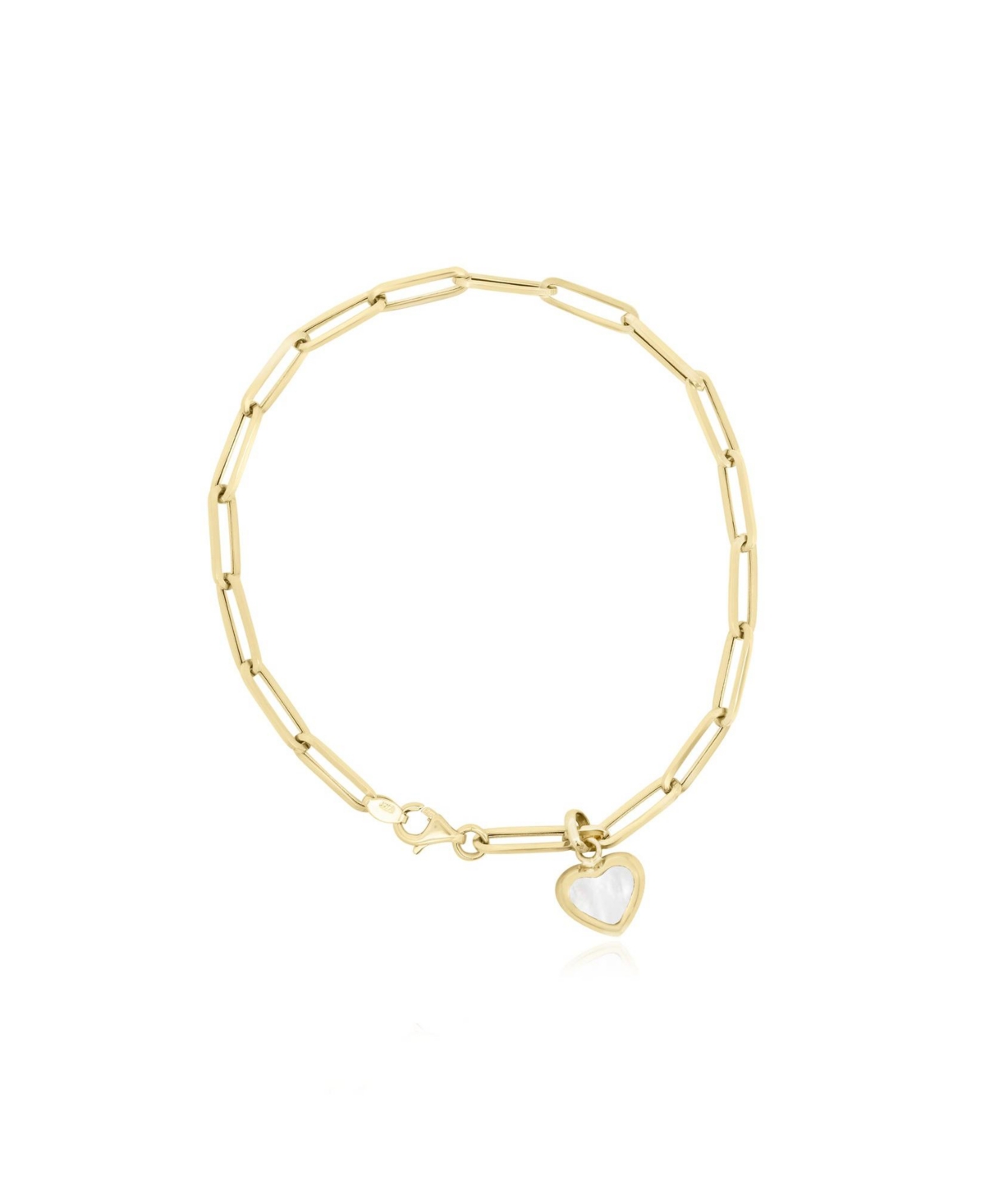 Mother of Pearl Heart Paperclip Bracelet 14k Gold - Mother of pearl