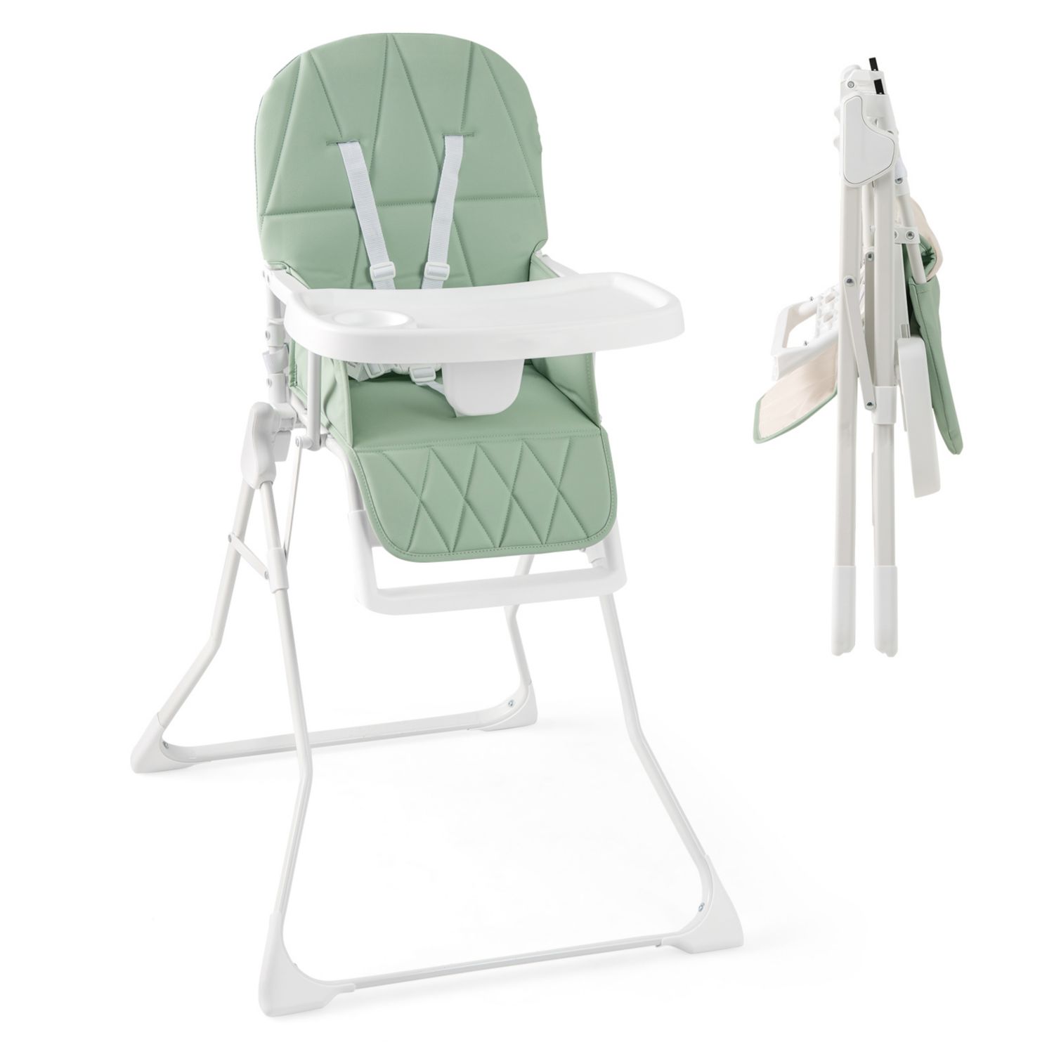 Toddler Easy Clean Compact Highchair with Removable Adjustable Tray and PU Seat Cushion