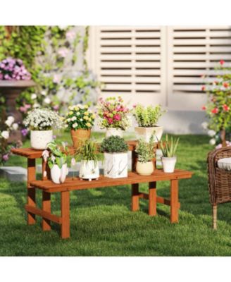 2-Tier Wood Plant Stand Ladder Plant Shelf for Indoor Outdoor