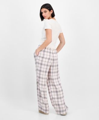 Juniors' Plaid-Print Boxer Drawstring Pants