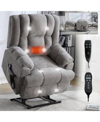 Dual Motor Heat Massage Power Lift Recliner Chair, Up to 350 lbs, Medium-Firm, Heavy-Duty with Power Remote