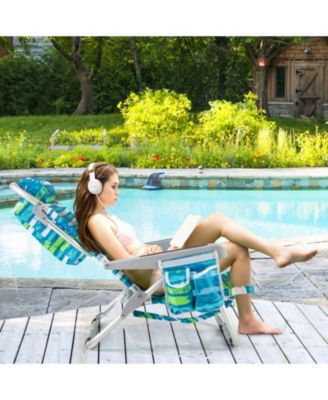 Foldable Backpack Beach Chair with Cup Holder and Storage Pockets Set of 2