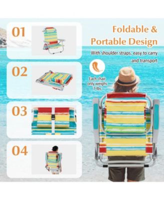 Foldable Backpack Beach Chair with Cup Holder and Storage Pockets Set of 2