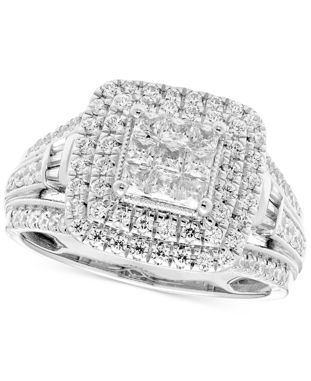 Diamond Princess Shaped Cluster Multirow Engagement Ring (1 ct. t.w.) in 14k White Gold - White Gold