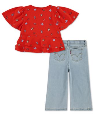 Toddler Girls 2-Piece Peplum Top and Wide Jeans Set
