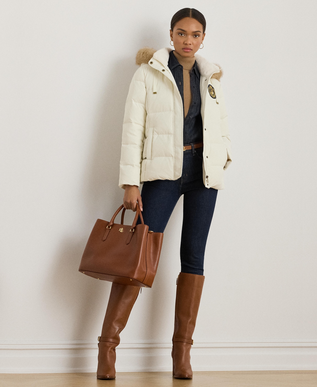 Ralph Lauren Women's Faux-fur-trim Collared Puffer Coat In White