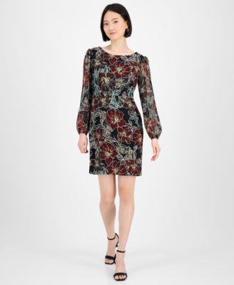 Connected - Petite Floral Long-Sleeve Sheath Dress