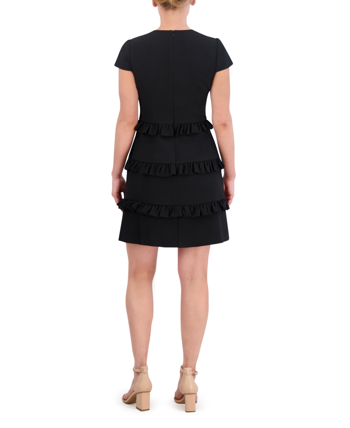 Eliza J Petite Stretch Crepe Jewel-neck A-line Dress In Black
