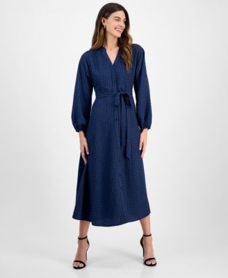 Robbie Bee - Women's Gingham-Print Belted Shirtdress