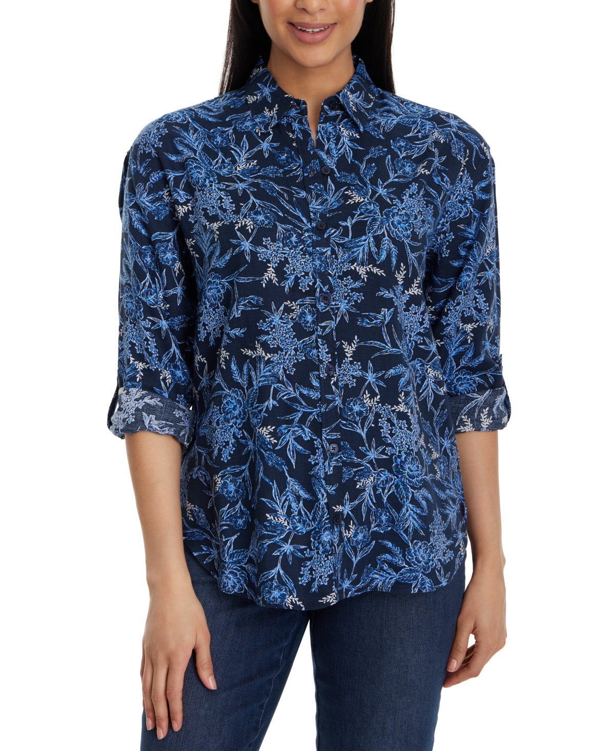 Women's Amanda Floral-Print Oversized Shirt - Midnight Affair- Midnight Gardenia
