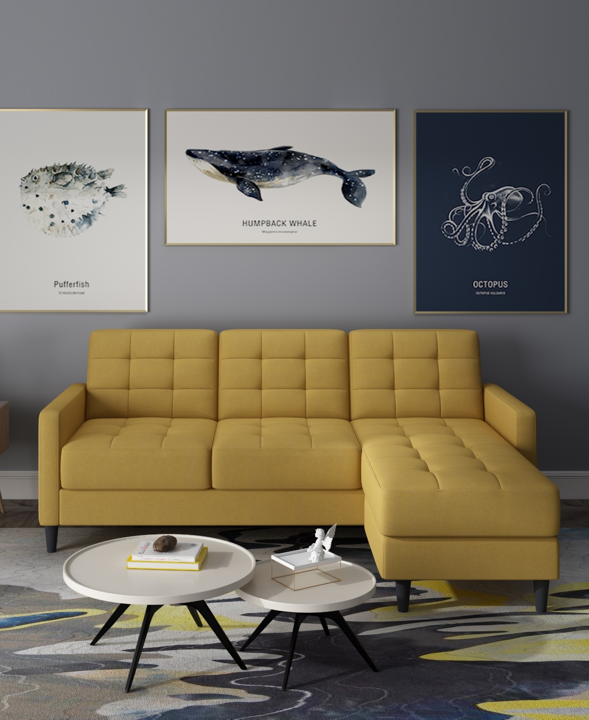 Gold Sparrow 82" Polyester Logan Reversible Sectional Sofa With Ottoman, Created For Macy's