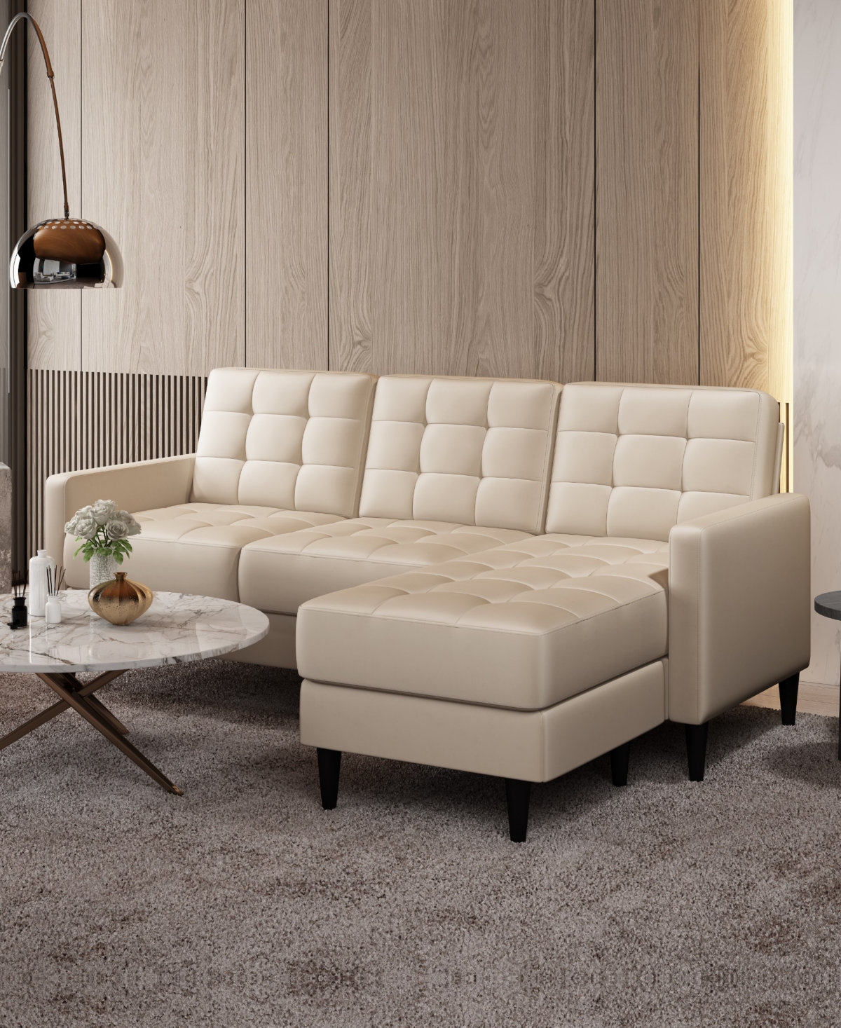 Gold Sparrow 82" Velvet Logan Reversible Sectional Sofa With Ottoman, Created For Macy's