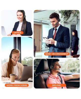 10X Bluetooth Computer Headset, Over-the-Head Single Ear Wireless Headset with Noise Canceling Mic, USB Dongle for Computer/Laptop, Perfect for Home, Office, Call Center, Truck Driver - Black