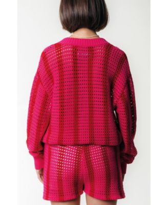 Women's Lizza Crochet Stripe V-Neck Sweater