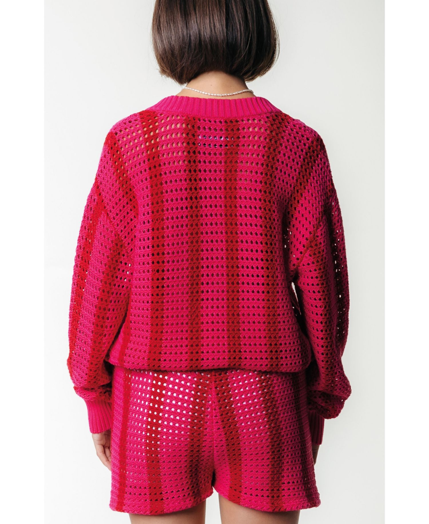Women's Lizza Crochet Stripe V-Neck Sweater