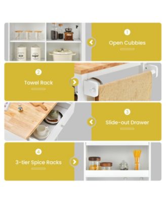 Kitchen Island Trolley Cart on Wheels with Storage Open Shelves and Drawer