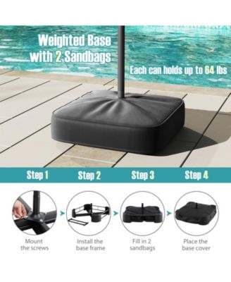 13FT Double-sided Patio Umbrella w/ Crank Handle Umbrella Base Safety Lock