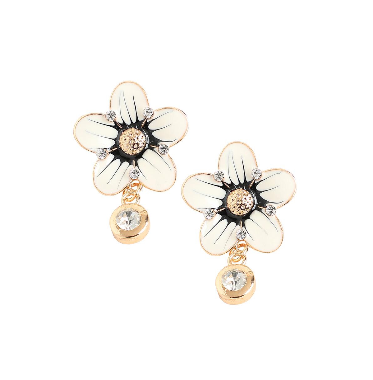 Women's Silver Flower Drop Earrings - White