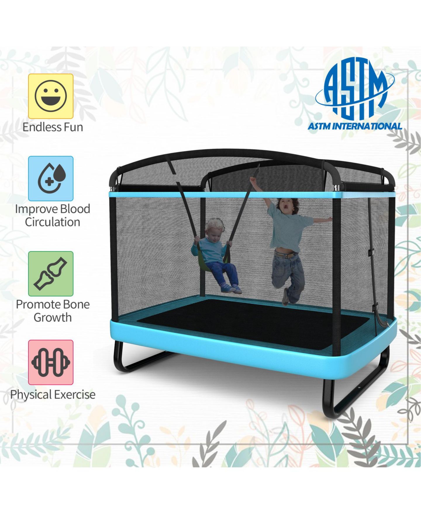 Детская игрушка Slickblue 2-in-1 Galvanized Steel Trampoline with Swing and Enclosure Net, Ages 3+, цвет: Синий — фото 7