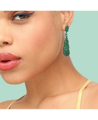 Women's Green  Textured Teardrop Earrings