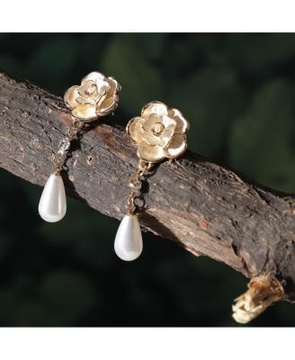 Women's Gold  Embellished Rose Drop Earrings