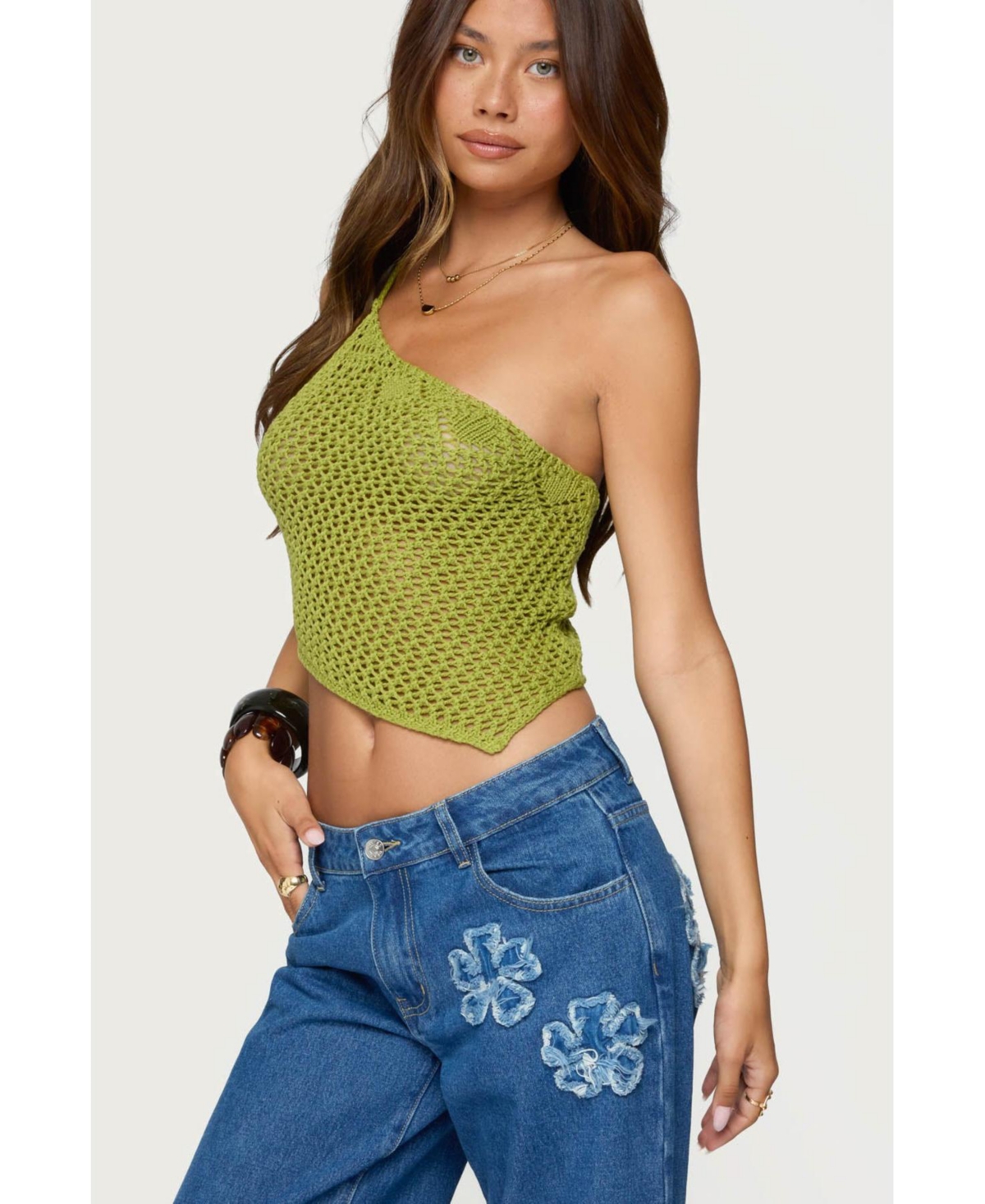 Edikted Women's Daley Asymmetric One Shoulder Crochet Top