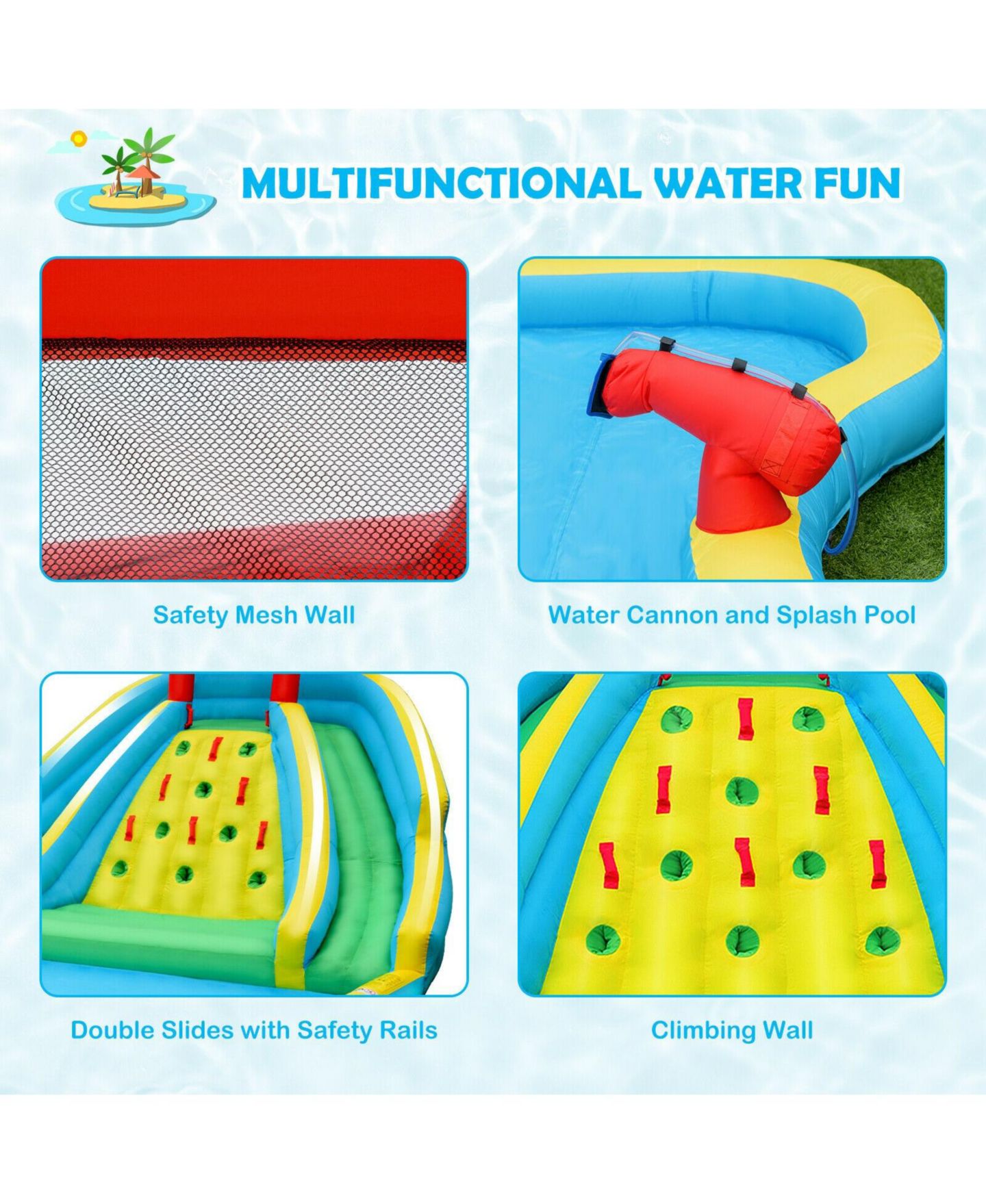 Детская игрушка Mecale Double-Side Inflatable Water Slide Park with Climbing Wall, Ages 3-8, цвет: Синий — фото 6