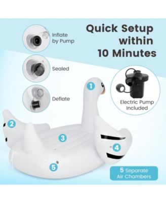  Giant Inflatable Swan Floating Island 4-Person Pool Float with 4 Cups Holders