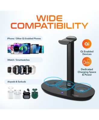 Wireless Computer Headset And Qi Charging Stand, 2.4G USB Bluetooth Headphones with Microphone for PC, Laptop & 20W Charging Stand for Smartphones, Earbuds, and Smartwatches