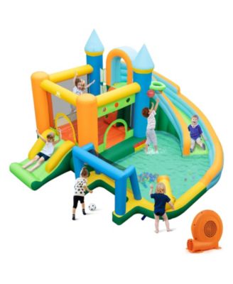 Inflatable Water Slide Blowup Bounce House with Dual Slides and Splash Pool (Without Blower)