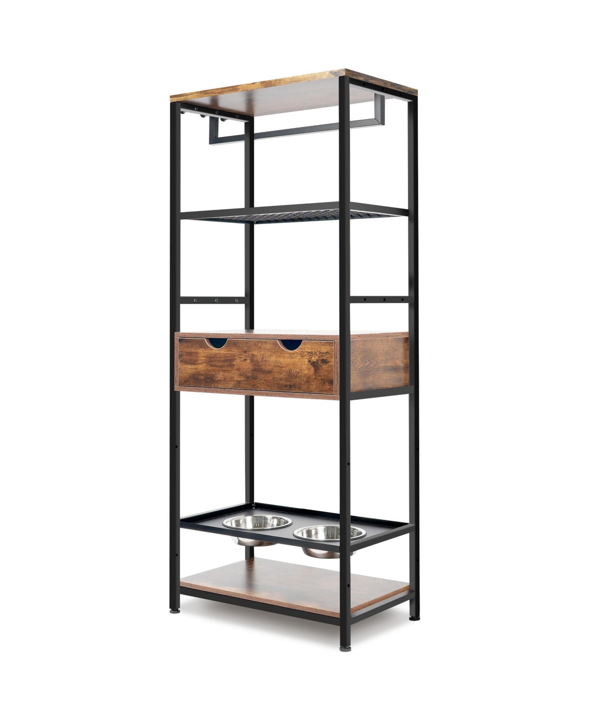 3 Height Adjustable Raised Dog Bowls, Dog Feeder Station for Large Medium Dogs Cats, Dog Storage with shelves.