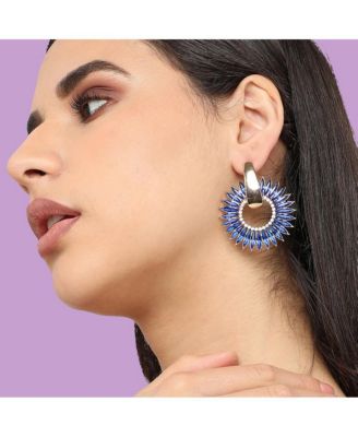 Women's Blue  Embellished Circular Drop Earrings