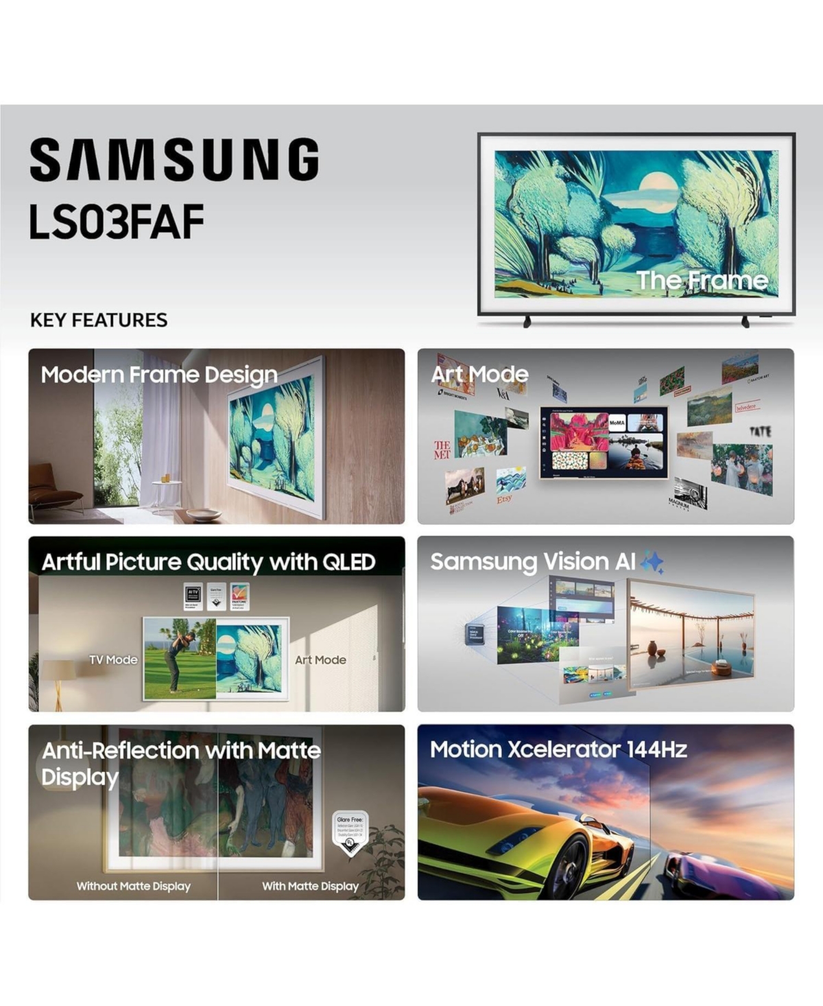 Samsung The Frame LS03F Qled 4K Smart Tv Bundle, Quantum Hdr, Art Mode, Slim Fit Wall Mount, Alexa Built-in w/Aux Hdmi Cable, Cps 24-Month Protection