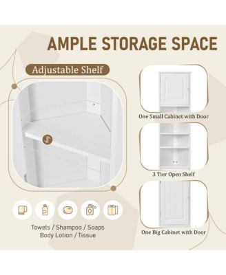 CASAINC 66.9"H Tall P2-Grade MDF 2 Doors, Adjustable Shelves, Multi-Functional Storage Corner Cabinet