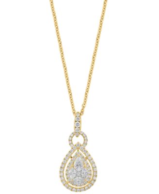EFFY&reg; Diamond Mixed Cut Teardrop Halo 18" Pendant Necklace (1 ct. t.w.) in 14k White Gold (Also in yellow gold)