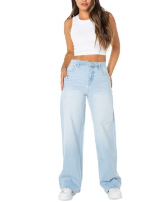 Juniors' Elastic-Back Wide-Leg Jeans
