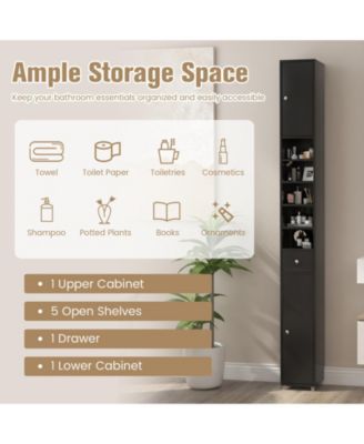 Freestanding Slim Bathroom Cabinet with Drawer and Adjustable Shelves