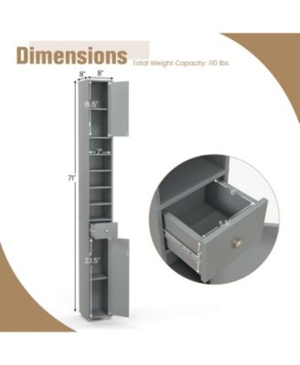 Freestanding Slim Bathroom Cabinet with Drawer and Adjustable Shelves