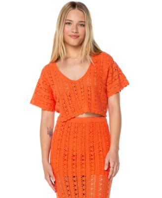 Juniors' Sea Swirl Crochet Cotton Top