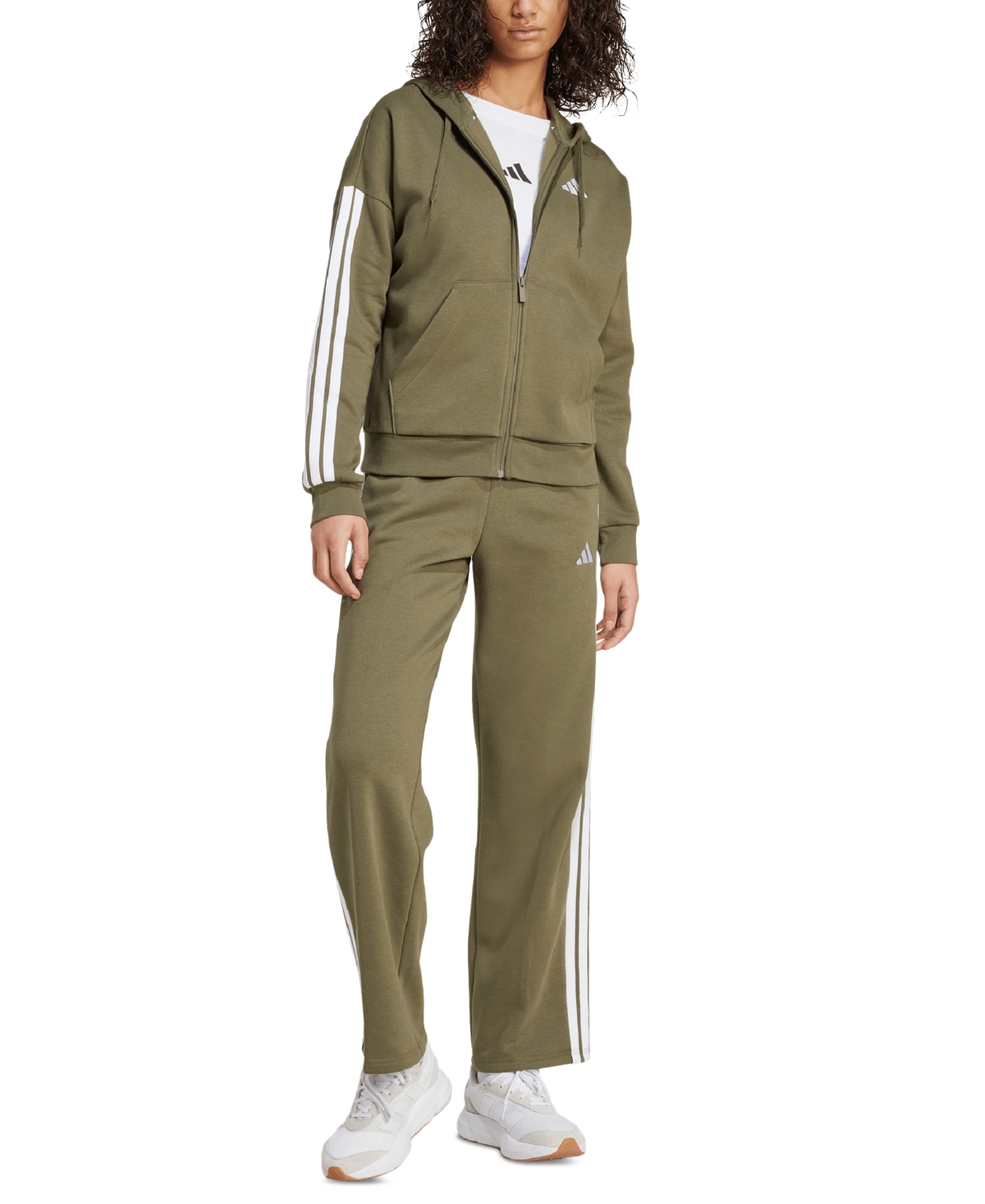 Adidas Originals Women's Essentials 3-stripes Full-zip Fleece Hoodie In Green