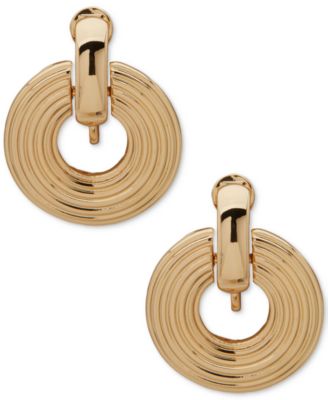 Anne Klein - Gold-Tone Ribbed Door Knocker Comfort Clip On Earrings