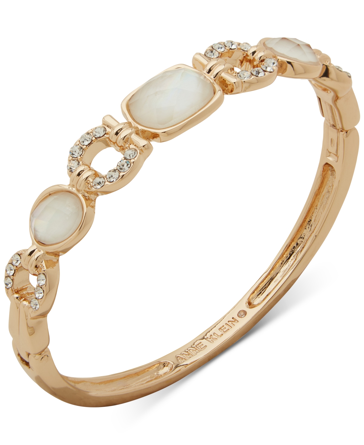 Gold-Tone White Double Stone Crystal Bracelet - White