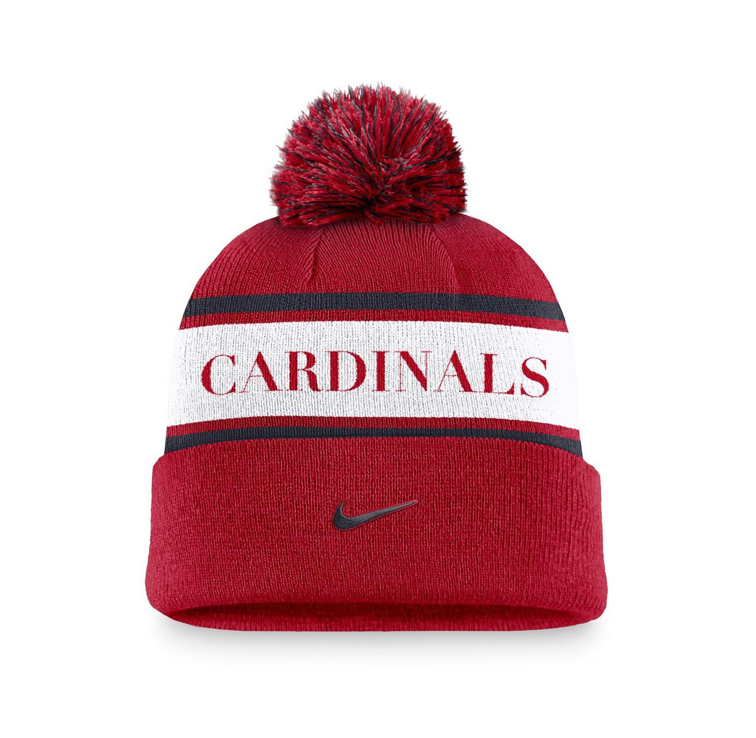 Men's Red St. Louis Cardinals Team Stripe Peak Cuffed Knit with Pom Hat